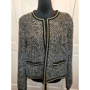 Gray/Black Tweed Cropped Jacket Silver Chain Trim XL Old Money Chic Classy Twee
